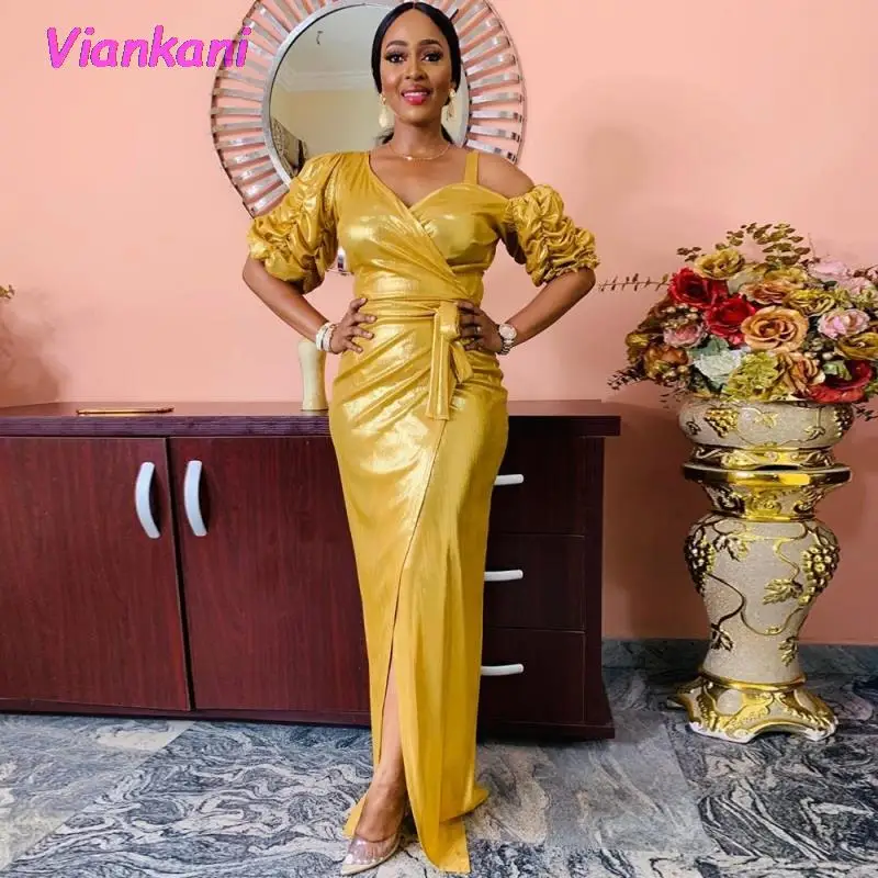 African Dresses For Women Golden Glitter Split O-Neck Sexy Party Dress Long Tunic Night Club Half Sleeve Long Maxi Dresses 2021
African Dresses For Women Golden Glitter Split O-Neck Sexy Party Dress Long Tunic Night Club Half Sleeve Long Maxi Dresses 2021