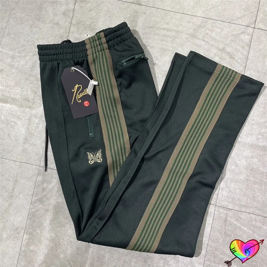 Брюки мужские/женские черно-зеленые с вышивкой в полоску | Мужская одежда
