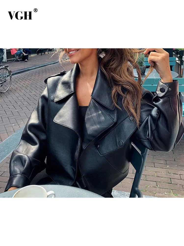 VGH Black Casual Jackets For Women Lapel Long Sleeve Minimalist Patchwork PU Coat Females Fashion New Clothing 2021 Autumn Style
VGH Black Casual Jackets For Women Lapel Long Sleeve Minimalist Patchwork PU Coat Females Fashion New Clothing 2021 Autumn Style
