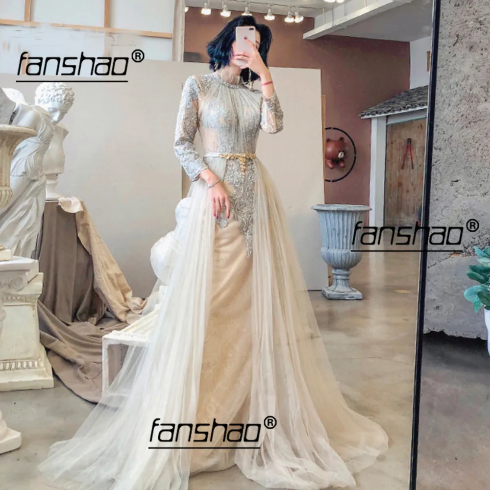 Champagne Muslim Evening Dresses Full Sleeve Backless vestidos de festa Dubai Saudi Arabic Evening Gown Prom Dress
Champagne Muslim Evening Dresses Full Sleeve Backless vestidos de festa Dubai Saudi Arabic Evening Gown Prom Dress