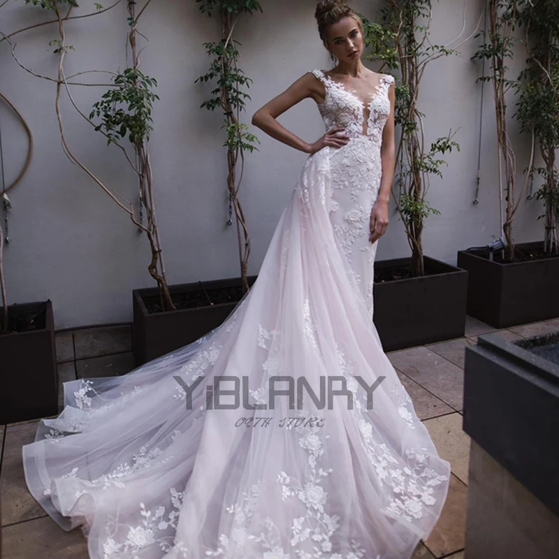Luxury Mermaid Wedding Dresses Sleeveless Tulle Detachable Train 2 In 1 Lace Applique Gowns Sexy V-neck Back Button Tailor-Made
Luxury Mermaid Wedding Dresses Sleeveless Tulle Detachable Train 2 In 1 Lace Applique Gowns Sexy V-neck Back Button Tailor-Made