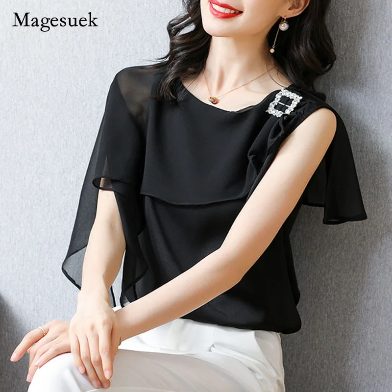 Black Blouses 2021 Fashion Flying Sleeves Tops Women Short Sleeve Chiffon Blouse Summer O-neck Office Lady Clothes Blusas 13748
Black Blouses 2021 Fashion Flying Sleeves Tops Women Short Sleeve Chiffon Blouse Summer O-neck Office Lady Clothes Blusas 13748