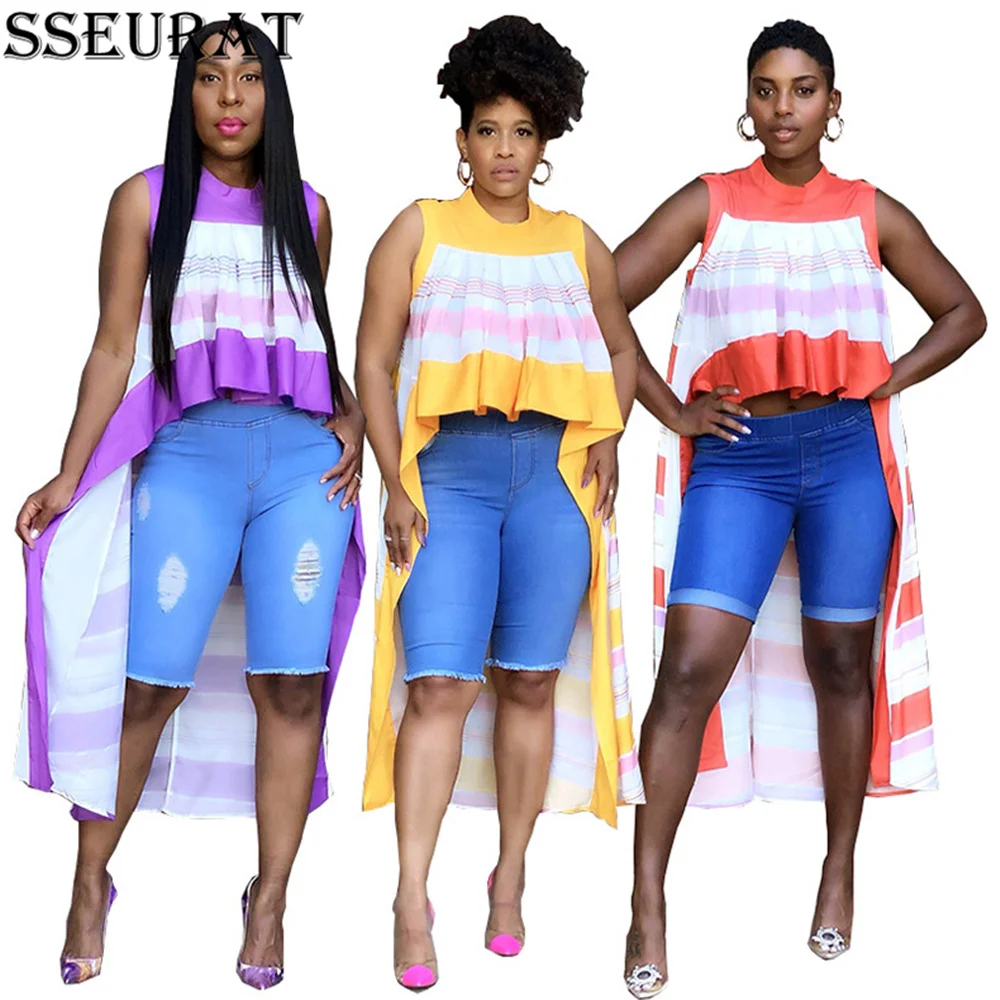 SSEURAT Streetwear Striped Asymmetrical Blouse Women Stand Collar Sleeveless Ruffles Female Clothes Summer 2021 Fashion New
SSEURAT Streetwear Striped Asymmetrical Blouse Women Stand Collar Sleeveless Ruffles Female Clothes Summer 2021 Fashion New