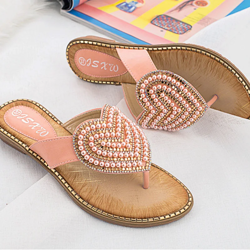 Summer Women Pearl Clip Toe Slides Heart Crystal Beads Flip Flops Bohemian Slippers Wood Heels Shoes Woman Sandalias
Summer Women Pearl Clip Toe Slides Heart Crystal Beads Flip Flops Bohemian Slippers Wood Heels Shoes Woman Sandalias