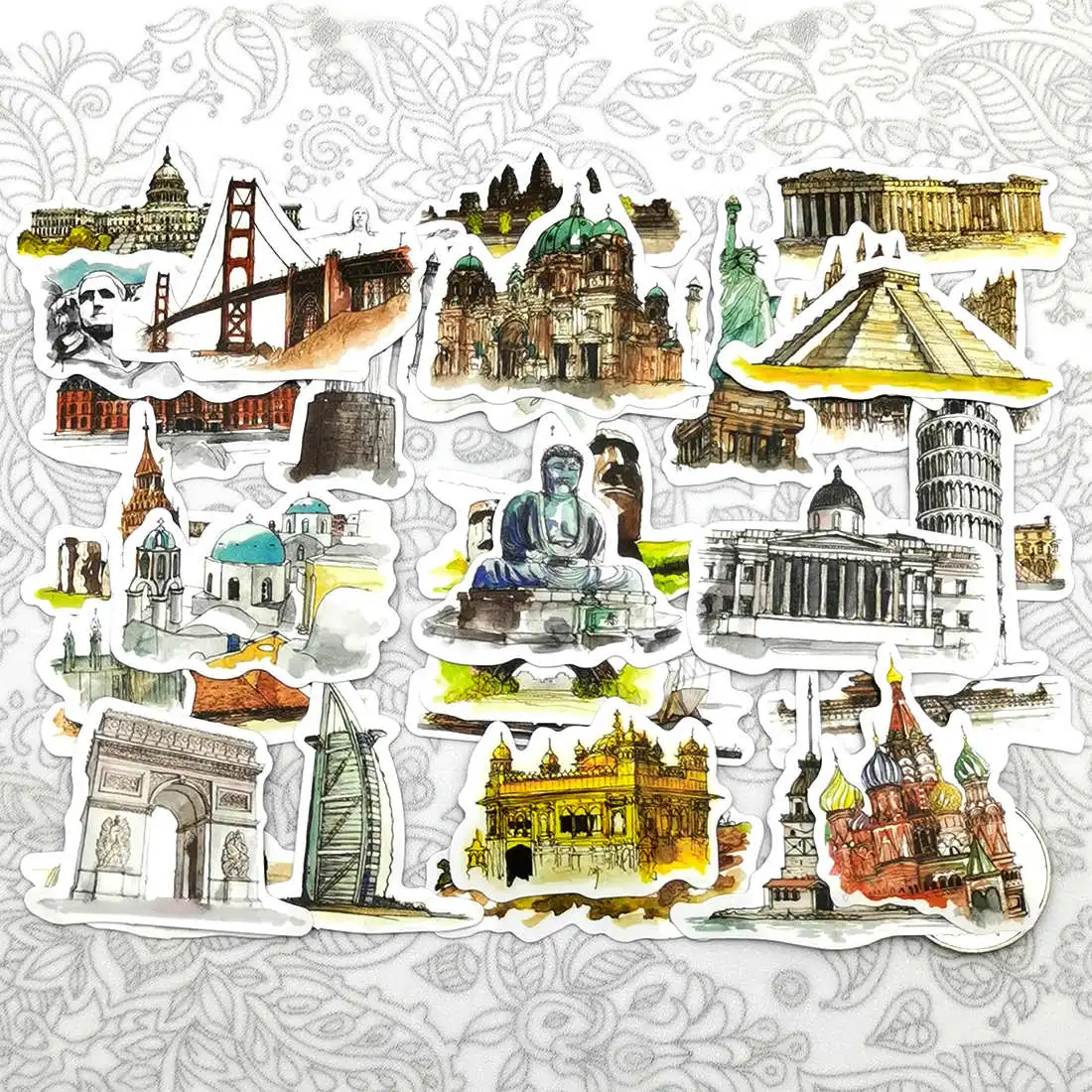42pcs Cute City Landmarks Historic Site Art Graffiti Travel Mini Diary Scrapbook Stationery Phone Laptop Stickers for Kids Toys | Игрушки и