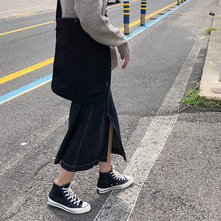 Colorfaith New 2020 Spring Summer Women Denim Skirts High Waist Vintage Straight Fashionable Midi Pockets Slit Wild Skirt SK6609 | Женская