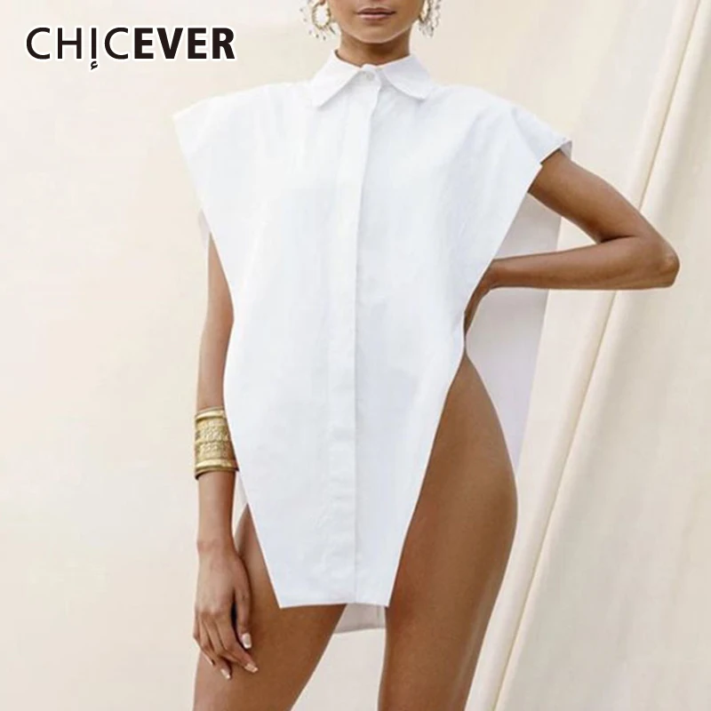 CHICEVER Solid Color Shirt For Women Irregualr Top Lapel Collar Sleeveless Sexy Evening Party Shirts Female 2021 Fashion New
CHICEVER Solid Color Shirt For Women Irregualr Top Lapel Collar Sleeveless Sexy Evening Party Shirts Female 2021 Fashion New