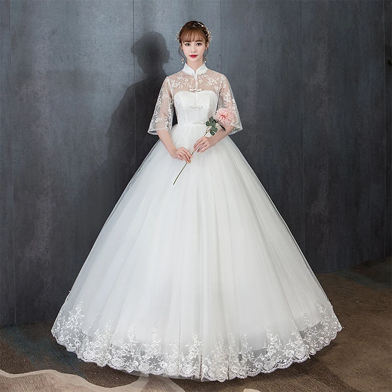 New High Neck Flowers Embroidery Pleat A-Line Wedding Dress Half Sleeves Elegant Floor-Length White Plus Size Wedding Gowns D659
New High Neck Flowers Embroidery Pleat A-Line Wedding Dress Half Sleeves Elegant Floor-Length White Plus Size Wedding Gowns D659