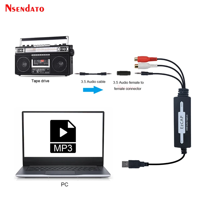 EZCAP USB-карта аудиозахвата преобразователь CD-лента старая аналоговая музыка в MP3