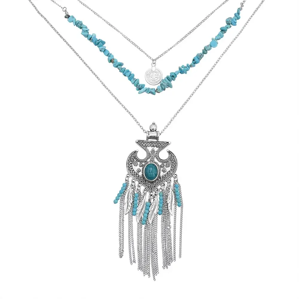 Fashion Bohemian Exaggerated Long Women's Jewelry Turquoises Bead Tassel Leaf Shape Ethnic Style Party Pendant Necklace
Fashion Bohemian Exaggerated Long Women's Jewelry Turquoises Bead Tassel Leaf Shape Ethnic Style Party Pendant Necklace