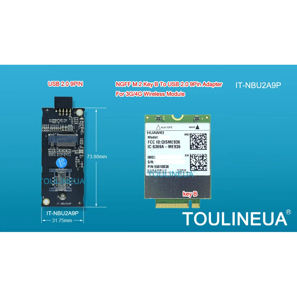 Беспроводная карта IdeaTrust 3G 4G WWAN M.2 NGFF Key B к USB адаптеру для IT NBU2A9P ME906 EM7455 ME936 MU736