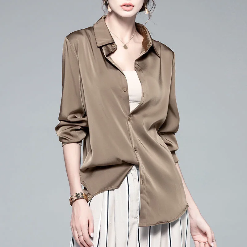 2021 Drape Satin Chiffon Shirt Spring Autumn Vintage Button Up Blouse Women Tops White Long Sleeves Female Loose Shirts
2021 Drape Satin Chiffon Shirt Spring Autumn Vintage Button Up Blouse Women Tops White Long Sleeves Female Loose Shirts