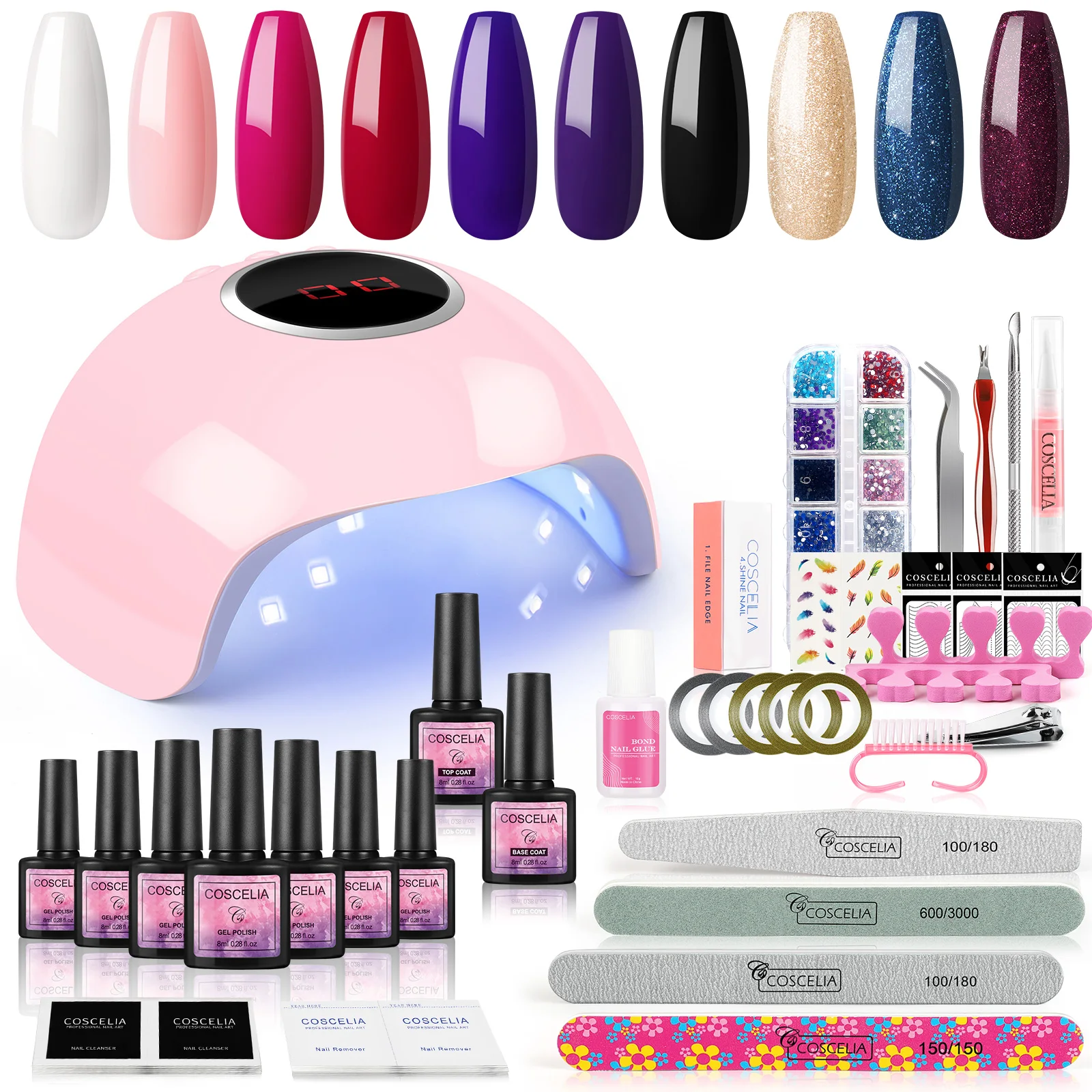 COSCELIA Nail Set UV LED Lamp Dryer Nail Gel Polish Kit Soak Off Manicure Tools Set Nail Art Design Tools Manicure Kit Base Top
COSCELIA Nail Set UV LED Lamp Dryer Nail Gel Polish Kit Soak Off Manicure Tools Set Nail Art Design Tools Manicure Kit Base Top