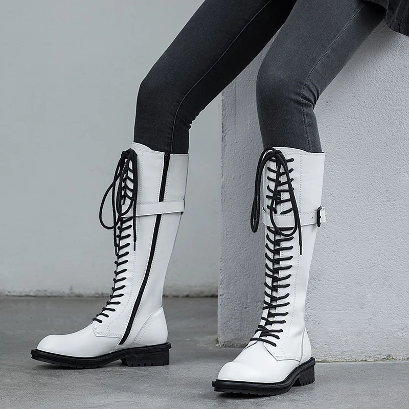 WETKISS Motorcycle Boots Women Cow Leather Mid-Calf Boot Thick Heels Shoes Female Cross Tied Round Toe Army Shoes Ladies Winter 
WETKISS Motorcycle Boots Women Cow Leather Mid-Calf Boot Thick Heels Shoes Female Cross Tied Round Toe Army Shoes Ladies Winter