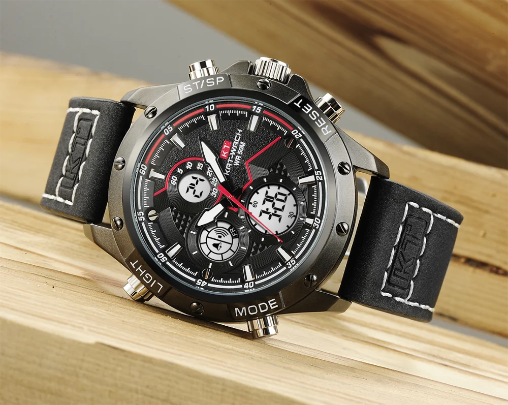 KT Watches Men 2020 Wrist Watch Quartz Sport Leather Gifts Luxury Waterproof Chronograph Analog Digital Mans Black KT1805 | Наручные часы