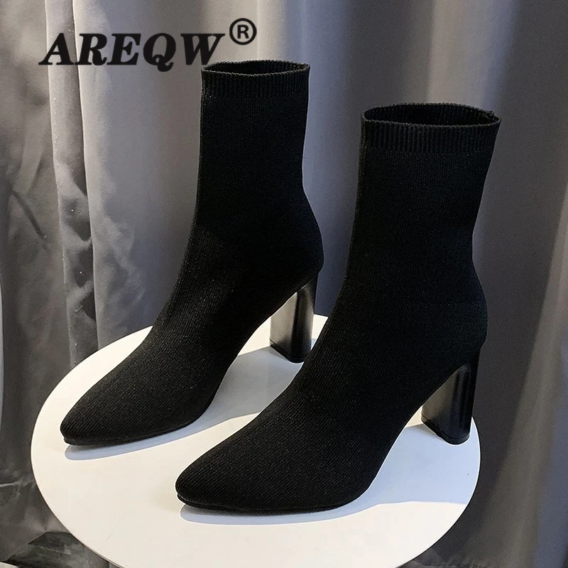 Autumn Winter Women's Knit Elastic Socks Boots Pointed Toe Chunky Heel Boots Black Fashion Mid Boot Chelsea Boots
Autumn Winter Women's Knit Elastic Socks Boots Pointed Toe Chunky Heel Boots Black Fashion Mid Boot Chelsea Boots