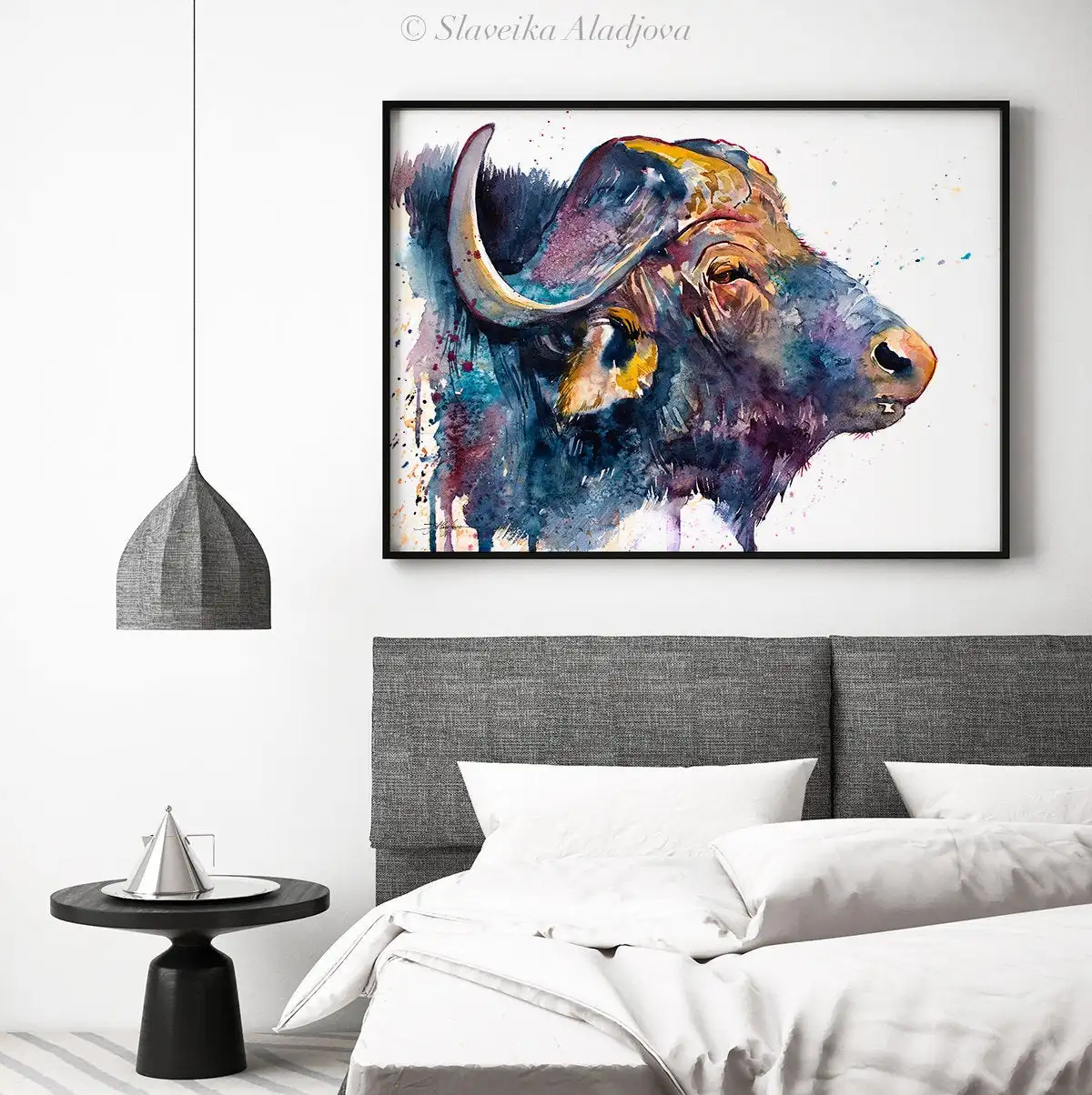 African buffalo Decor painting print by Slaveika Aladjova art animal illustration home decor Nursery gift Wildlife wall | Дом и сад