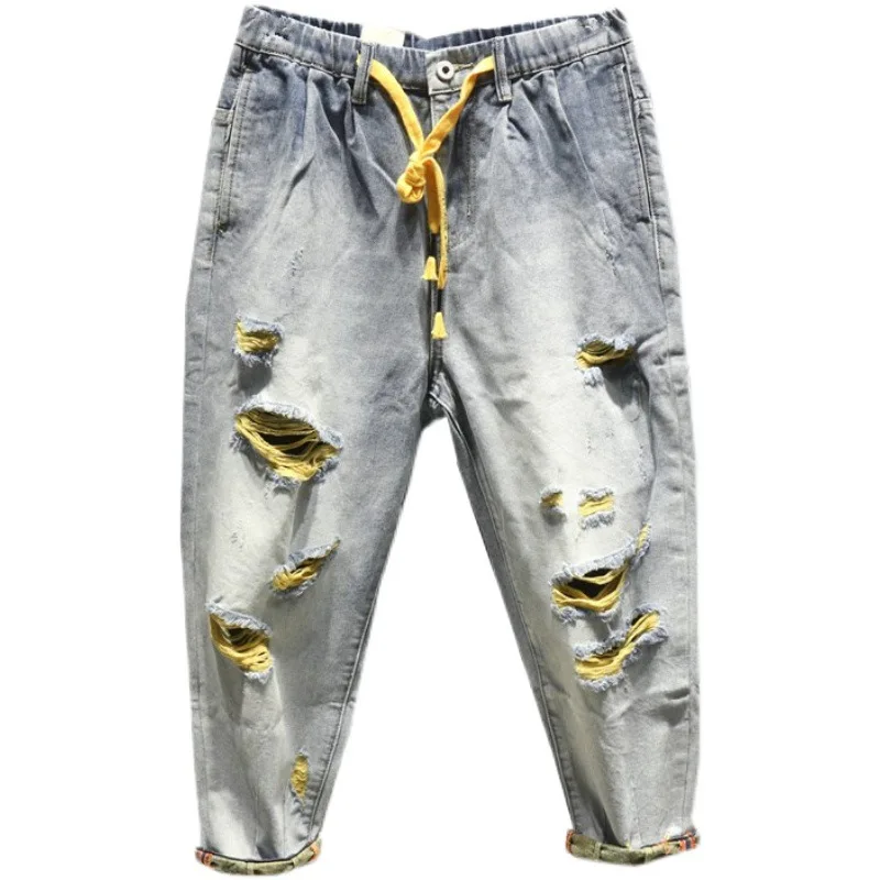 Summer 2021 Fashion Casual Men's Ripped Harem Loose Drawstring Streetwear Hip Hop Distressed Hole Beggar Ankle Length Jeans
Summer 2021 Fashion Casual Men's Ripped Harem Loose Drawstring Streetwear Hip Hop Distressed Hole Beggar Ankle Length Jeans