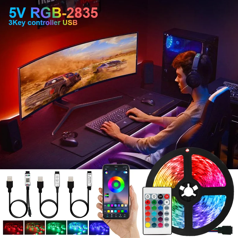 LED Strip Lights SMD2835 RGB 5V USB Flexible Tape Diode 3Key Bluetooth Remote Control Decor TV Background Led Luces LED Lighting
LED Strip Lights SMD2835 RGB 5V USB Flexible Tape Diode 3Key Bluetooth Remote Control Decor TV Background Led Luces LED Lighting