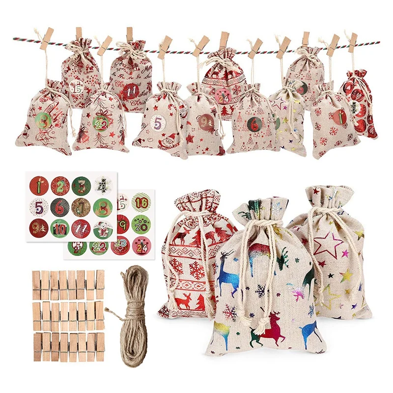 24Pcs Christmas Gift Bags Calendar Countdown Jute Bag Candy Storage Pouch DIY Christmas Advent Calendar Bag
24Pcs Christmas Gift Bags Calendar Countdown Jute Bag Candy Storage Pouch DIY Christmas Advent Calendar Bag