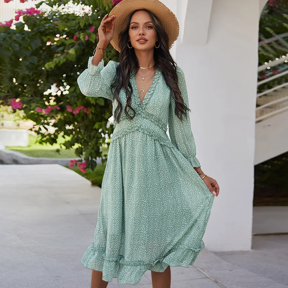 V Neck Chiffon Midi Dresses for Women 2021 Autumn Seven Sleeve Bohemian Tunic Woman Sexy Dress High Waist Summer Dress Femme
V Neck Chiffon Midi Dresses for Women 2021 Autumn Seven Sleeve Bohemian Tunic Woman Sexy Dress High Waist Summer Dress Femme
