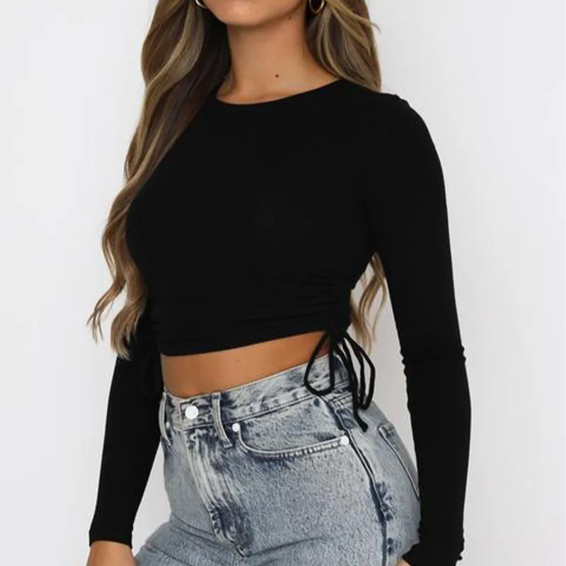 Shirring Tees Crop Top Drawstring Knitted Skinny Sexy Tops Cropped Women Clothes Solid Shirts Soft Stretchy Cute Vintage T-Shirt
Shirring Tees Crop Top Drawstring Knitted Skinny Sexy Tops Cropped Women Clothes Solid Shirts Soft Stretchy Cute Vintage T-Shirt