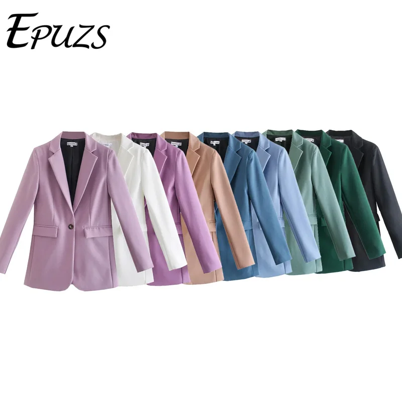 

2022 single button Blazer women Vintage Long Sleeve Suit Coat Ladies loose veste femme Elegant blazer femenino traf