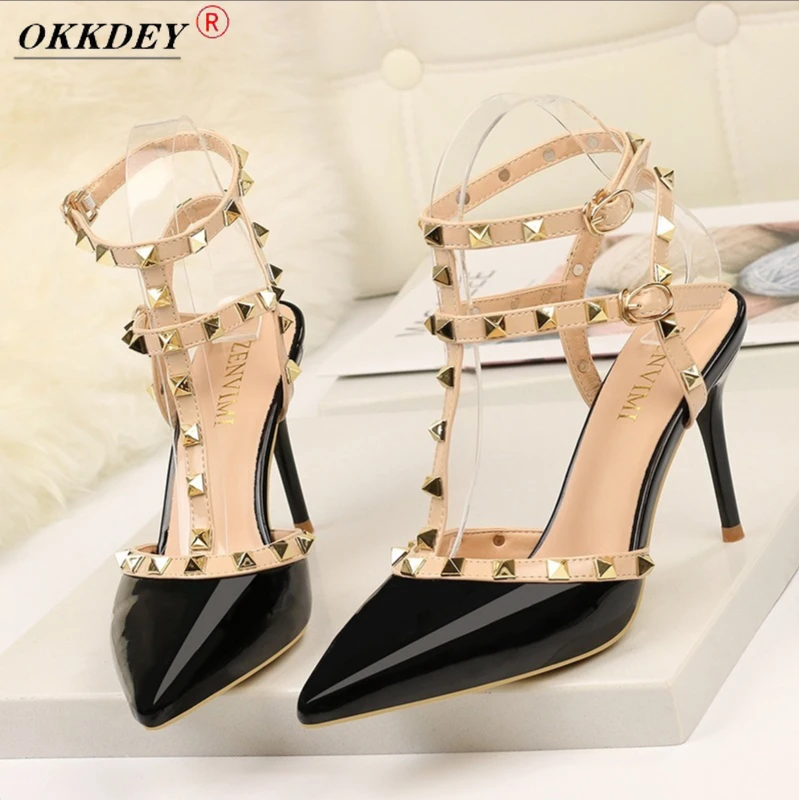 

Ladies Rivet Nude High Heels Female Stiletto Heel 2021 Spring and Summer New Pointed Toe All-match Sexy Backspace Women's Shoes