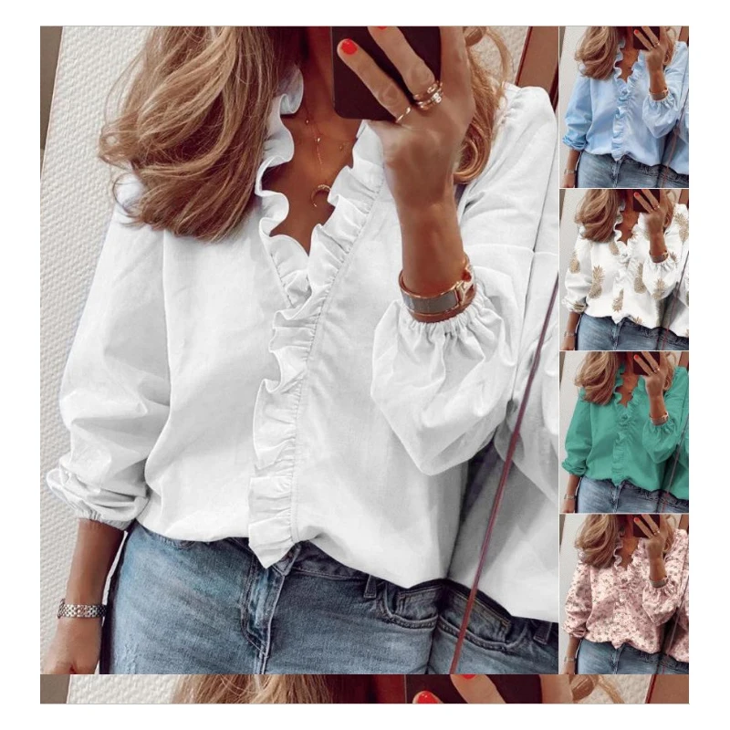 2020 Autumn And Winter New 7 Colors 8 Yards Fashion Printing V-Neck Ruffled Solid Color Long-Sleeved Women's Shirt Pullover Top
2020 Autumn And Winter New 7 Colors 8 Yards Fashion Printing V-Neck Ruffled Solid Color Long-Sleeved Women's Shirt Pullover Top