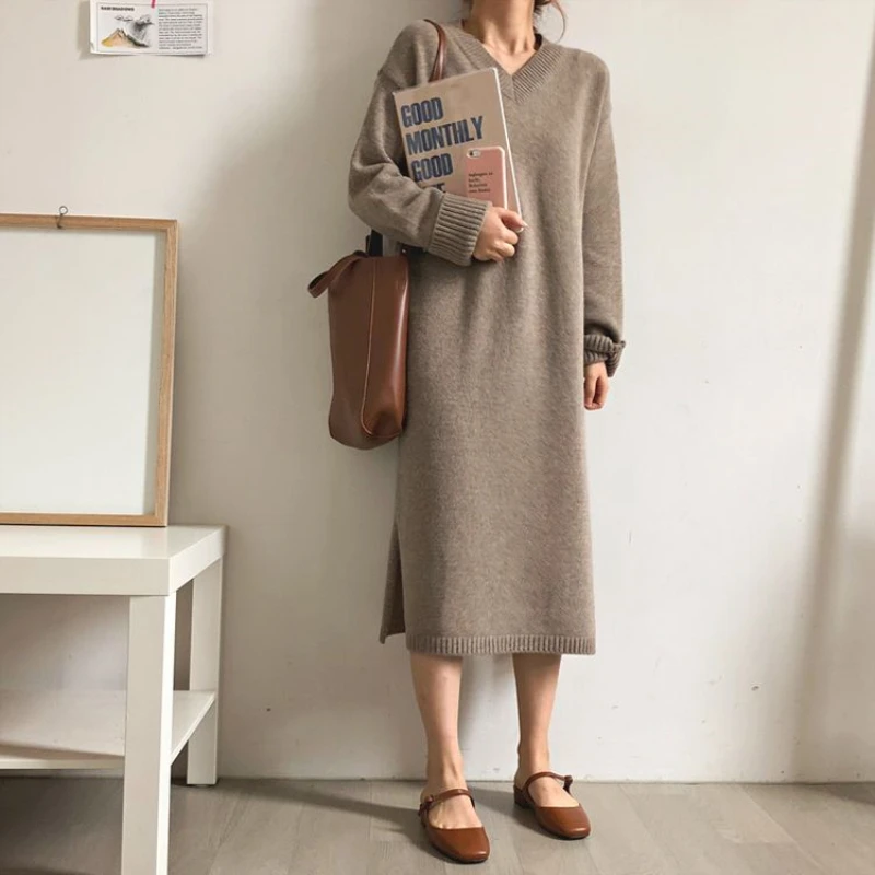 2020 Cashmere Sweater Women Autumn and Winter New Style V-neck Loose Long Skirt Over The Knee Knitted Bottoming Sweater Dress
2020 Cashmere Sweater Women Autumn and Winter New Style V-neck Loose Long Skirt Over The Knee Knitted Bottoming Sweater Dress