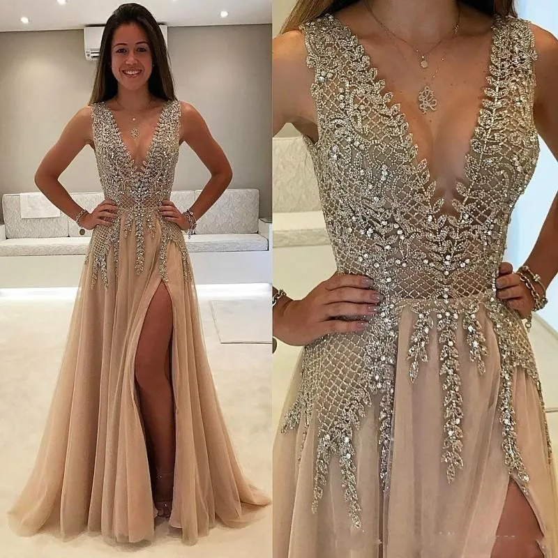Luxury Beadings Crystals Sequined Deep V Neck Prom Evening Dresses Long Lace Applique Backless Formal Dresses Evening Gowns
Luxury Beadings Crystals Sequined Deep V Neck Prom Evening Dresses Long Lace Applique Backless Formal Dresses Evening Gowns