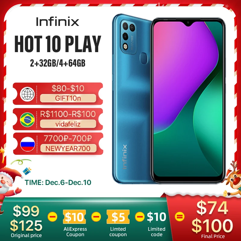 Original Infinix HOT 10 PLAY 2+32GB/4+64GB 6.82'' HD+ Display Global Version smartphone 6000mAh Helio G25/G35 mobile Phoneone
Original Infinix HOT 10 PLAY 2+32GB/4+64GB 6.82'' HD+ Display Global Version smartphone 6000mAh Helio G25/G35 mobile Phoneone