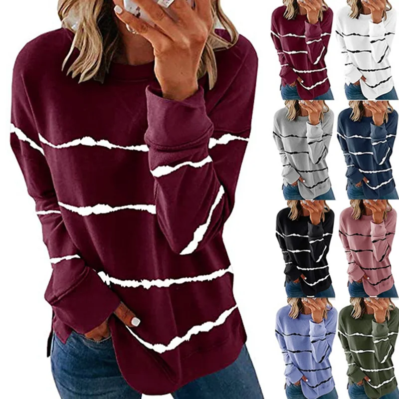 New Autumn Winter Printing Striped T-shirt Bohemia Wind Round Neck Loose Long Sleeves Sweatshirts Inner Wearing Women Clothing
New Autumn Winter Printing Striped T-shirt Bohemia Wind Round Neck Loose Long Sleeves Sweatshirts Inner Wearing Women Clothing