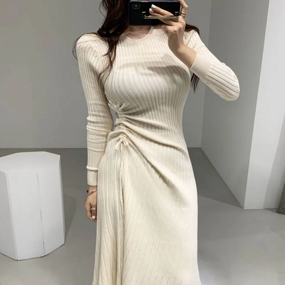 Женское платье-свитер SMTHMA, Повседневное трикотажное платье с длинными рукавами и круглым вырезом на завязках на осень и зиму, Vestido Da Festa
Женское платье-свитер SMTHMA, Повседневное трикотажное платье с длинными рукавами и круглым вырезом на завязках на осень и зиму, Vestido Da Festa