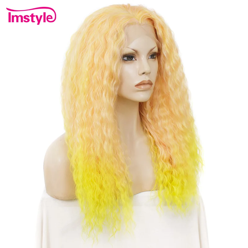 Imstyle Yellow Orange Wigs For Women Red Curly Synthetic Lace Front Wig Heat Resistant Fiber Two Tone Cosplay Party | Шиньоны и парики