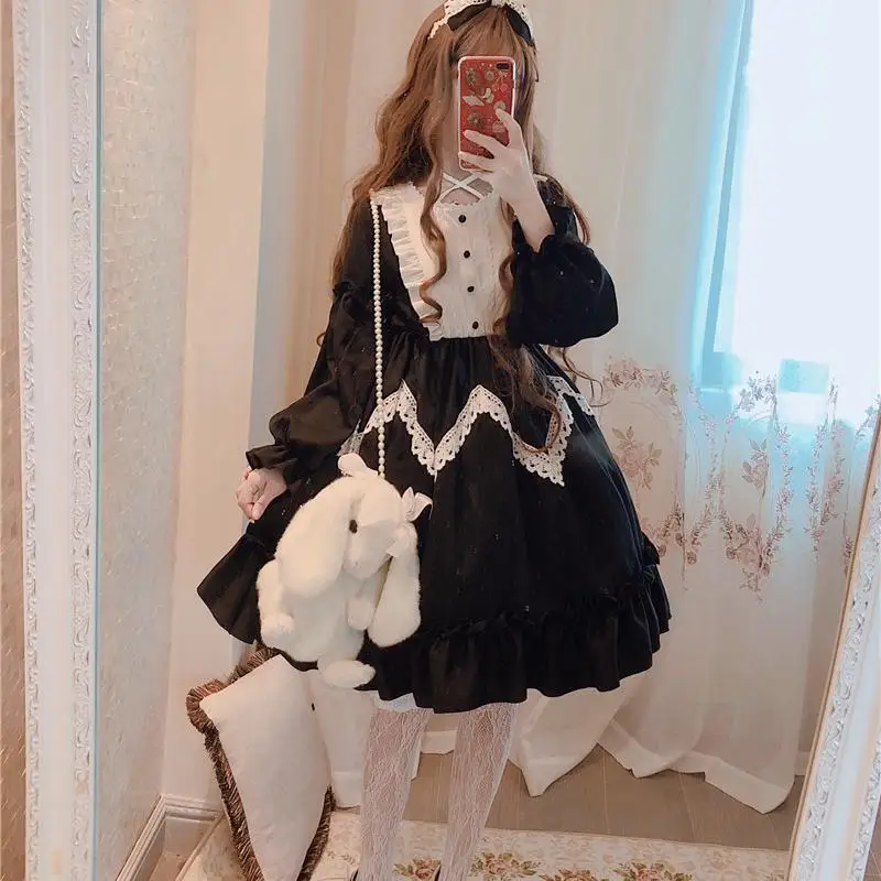 Gothic Cute Women Lolita Maid Dress Flouncing Lace Japanese Harajuku Long Sleeves Doll Teen Dress Fairy Cosplay Vestidos
Gothic Cute Women Lolita Maid Dress Flouncing Lace Japanese Harajuku Long Sleeves Doll Teen Dress Fairy Cosplay Vestidos