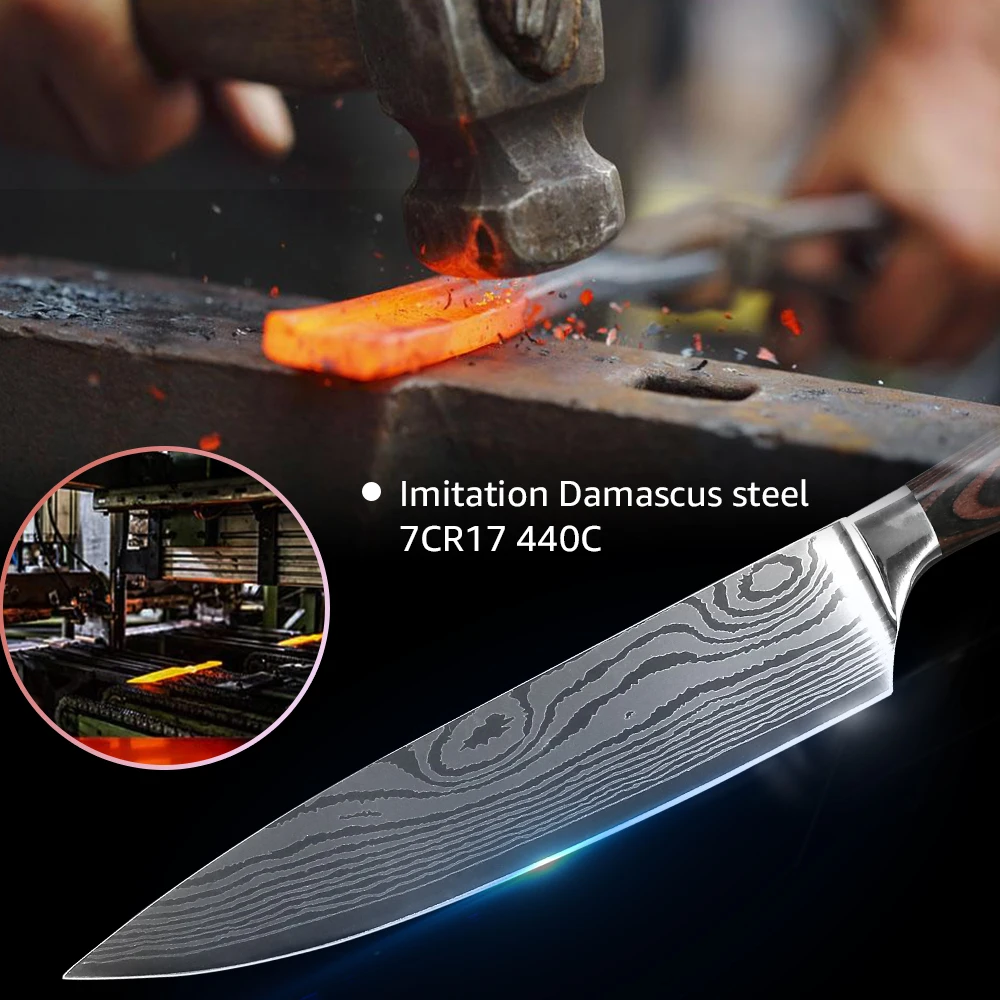 Kitchen Knife 1- 9Pcs Set Chef Japanese 7CR17 440C Stainless Steel Damascus Drawing Gyuto Meat Cleaver Slicer Cook Tools
Kitchen Knife 1- 9Pcs Set Chef Japanese 7CR17 440C Stainless Steel Damascus Drawing Gyuto Meat Cleaver Slicer Cook Tools