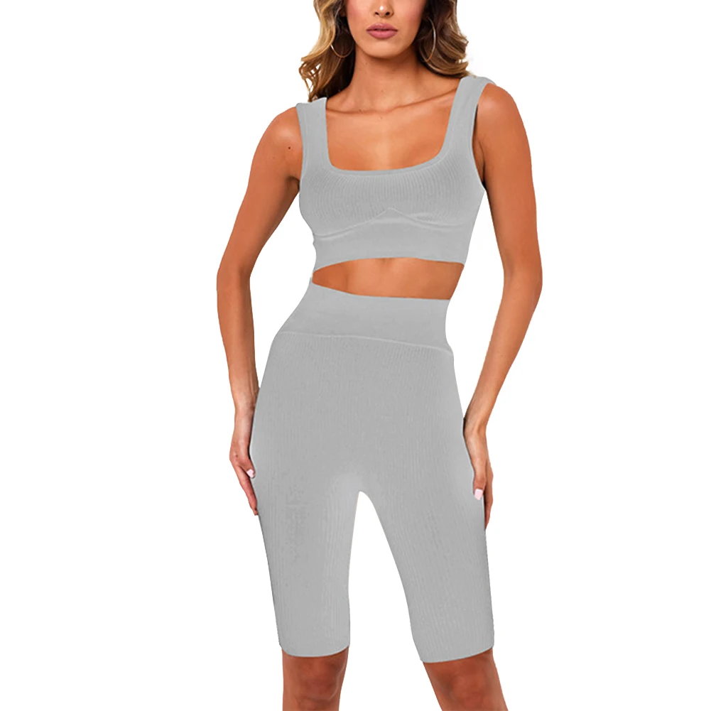 Women Set Fitness Workout Clothing Solid Color Camisole Tops + Leggings Shorts Gym Set Suit Two-piece Sets 
Women Set Fitness Workout Clothing Solid Color Camisole Tops + Leggings Shorts Gym Set Suit Two-piece Sets