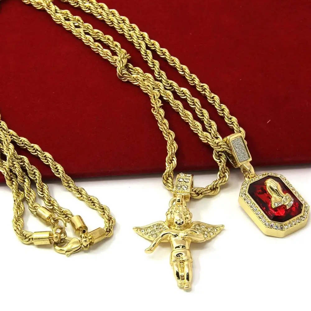 2 Necklaces Jewelry Set Angel Pendant Hands Praying Red Crystal Zircon Pendant Necklace for Men Women Couple Amulet Jewelry Gift 
2 Necklaces Jewelry Set Angel Pendant Hands Praying Red Crystal Zircon Pendant Necklace for Men Women Couple Amulet Jewelry Gift