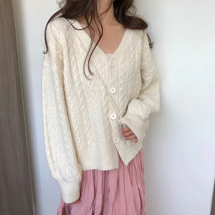 Fannic Autumn New Linen Flower Color Simple Loose V-neck Knitted Cardigan Lantern Sleeve Button Cardigan Sweater 
Fannic Autumn New Linen Flower Color Simple Loose V-neck Knitted Cardigan Lantern Sleeve Button Cardigan Sweater