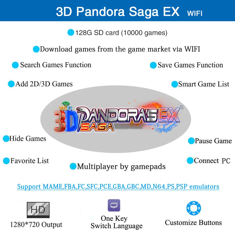 3D Pandora Сага Box EX2 10888 в 1 аркадный набор сделай сам игровая консоль 8 Way джойстик