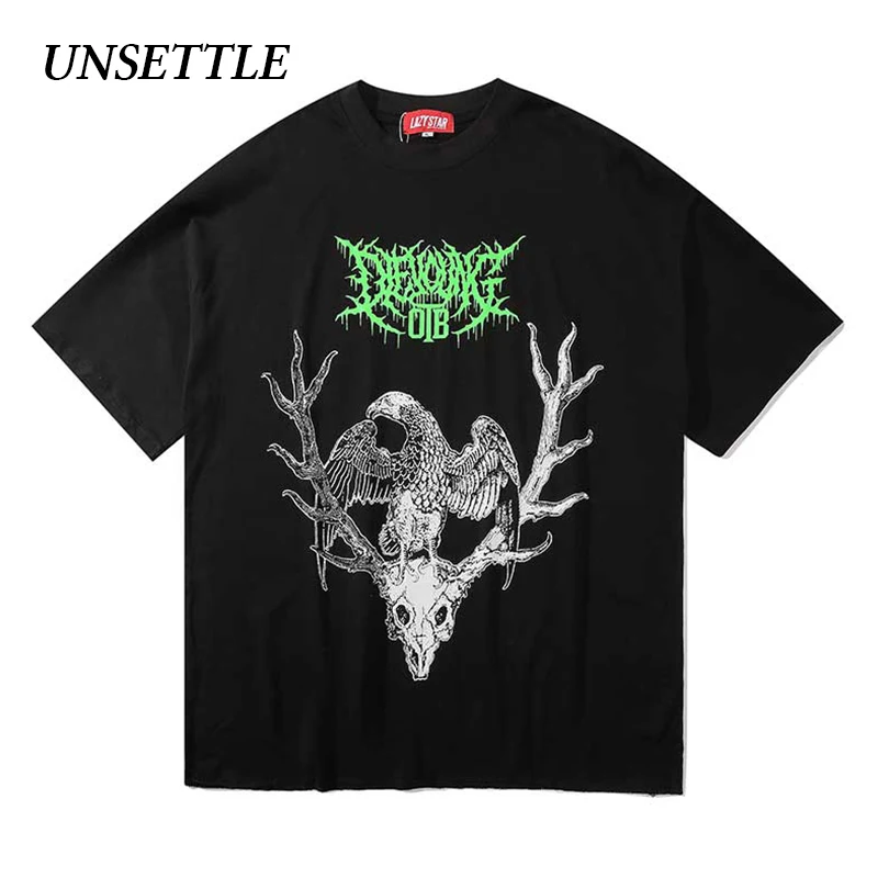 UNSETTLE 2020SS Harajuku футболка летняя Мужская/Женская Хип хоп Готическая Dark с забавным