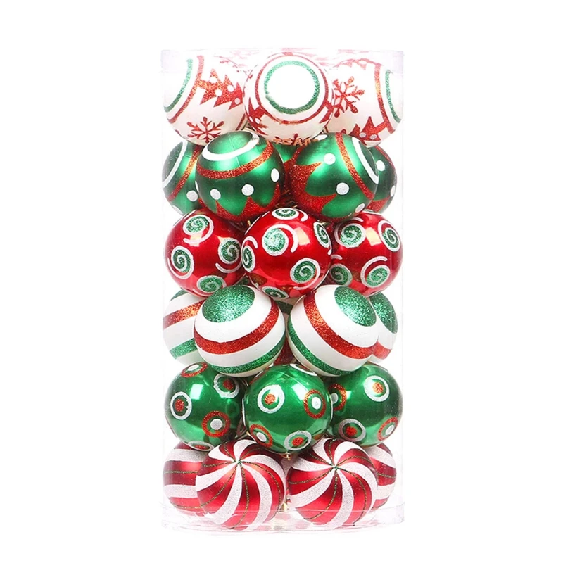 

H051 30Pcs/Set 60mm Christmas Tree Pendants Contrast Color Theme Painting Glittering Shatterproof Ball Baubles Ornament Decor