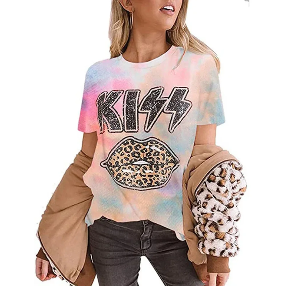 2020 popular multicolor women's top tie dye kiss leopard lips round neck short sleeve T-shirt
2020 popular multicolor women's top tie dye kiss leopard lips round neck short sleeve T-shirt