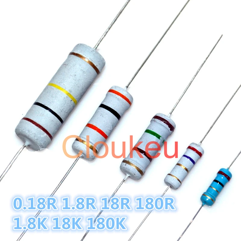 1/8 Вт 1/4 1/2 1 2 3 5 1% 5% Сопротивление цветного кольца 0.18R 1.8R 18R 180R 8 K 18K 180K Ом |