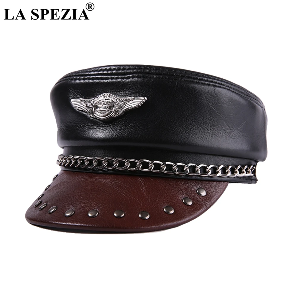 Winter Leather Military Caps Men Black Motorcycle Rock Army Caps With Chain Male Genuine Leather Captains Hat Autumn Flat Cap
Winter Leather Military Caps Men Black Motorcycle Rock Army Caps With Chain Male Genuine Leather Captains Hat Autumn Flat Cap