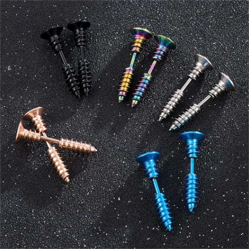 1Pair Punk Fashion Stainless Steel Nail Screw Stud Earring Black Golden Earrings E-girl Pendientes Hombre Jewelry Accessories 
1Pair Punk Fashion Stainless Steel Nail Screw Stud Earring Black Golden Earrings E-girl Pendientes Hombre Jewelry Accessories