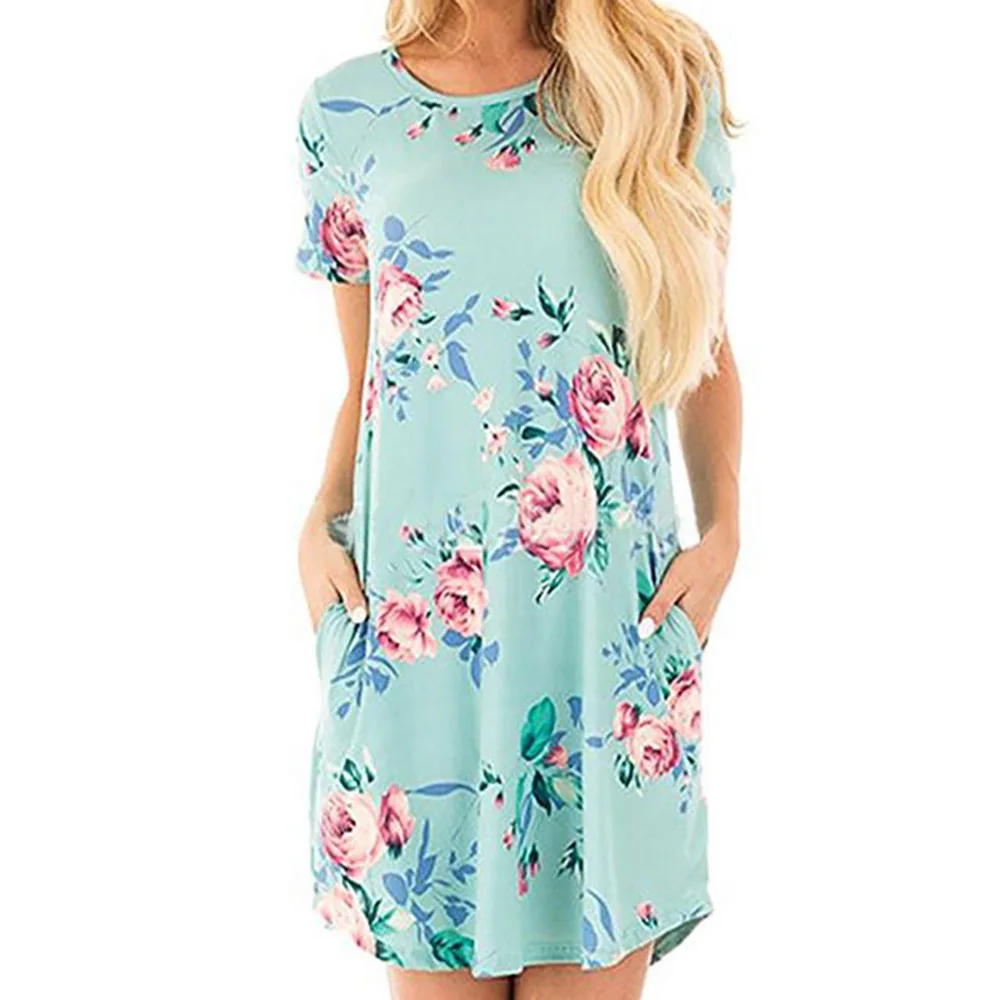 Women Floral Print Short Sleeve Pockets Vestido Summer Casual Dress Ladies Bohemia Beach Fashion Mini Dress 
Women Floral Print Short Sleeve Pockets Vestido Summer Casual Dress Ladies Bohemia Beach Fashion Mini Dress