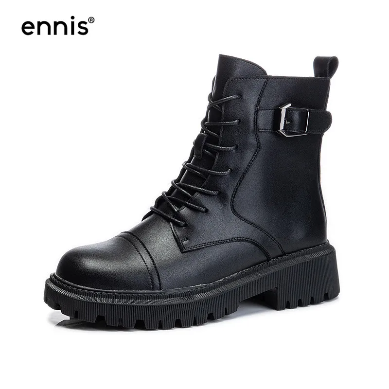 ENNIS Martins Women's Shoes Autumn Winter Leather Ankle Boots Lace Up Square Heel Ladies Boots Black Platform Booties New A25A
ENNIS Martins Women's Shoes Autumn Winter Leather Ankle Boots Lace Up Square Heel Ladies Boots Black Platform Booties New A25A