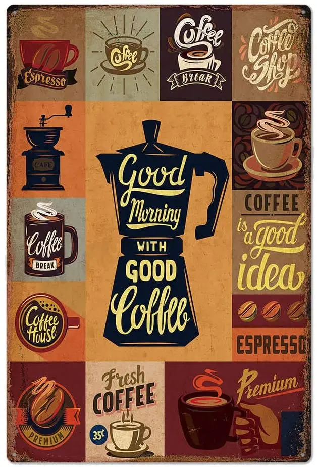 Retro Design Coffee Tin Metal Wall Art Signs, Thick Tinplate Print Poster Wall Decoration for Cafe/Man Cave/Kitchen/Coffee
Retro Design Coffee Tin Metal Wall Art Signs, Thick Tinplate Print Poster Wall Decoration for Cafe/Man Cave/Kitchen/Coffee